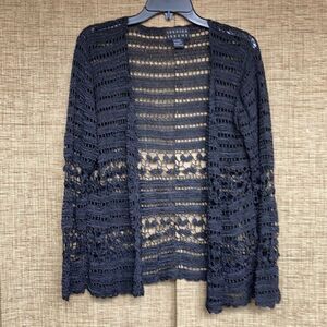 Spenser Jeremy crochet rayon open cardigan color black